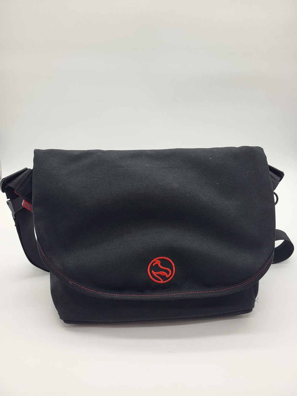 Black Messenger Bag with Red Accents Interior - Men's Crossbody